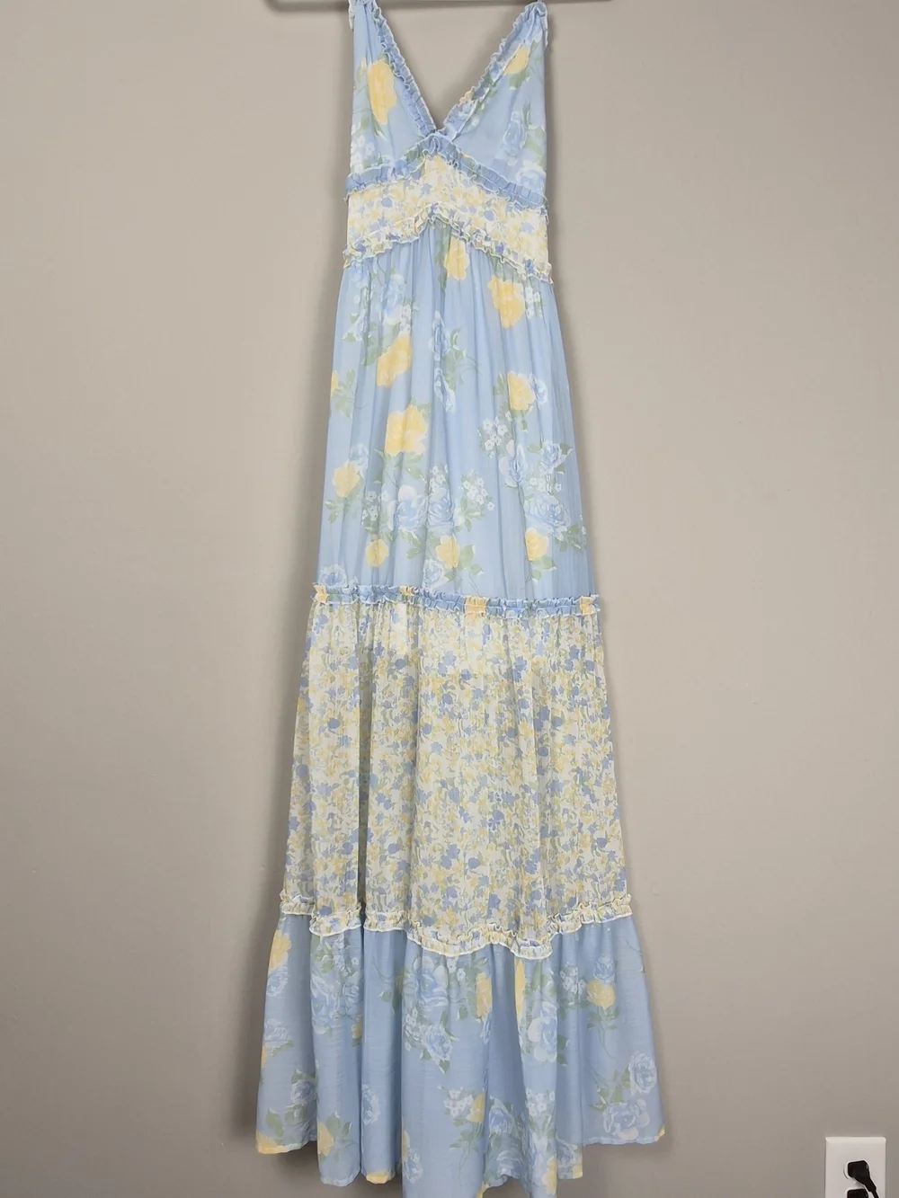 Altar'd State Floral Tiered Ruffle Maxi Dress Light Blue Cottagecore Coquette M - Picture 1 of 16